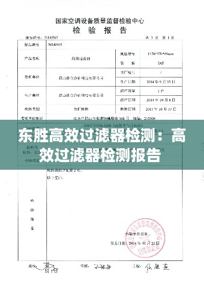 东胜高效过滤器检测：高效过滤器检测报告 