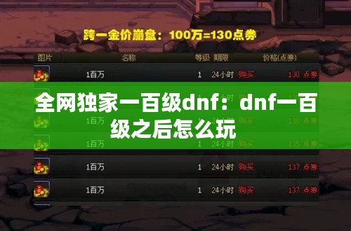 全网独家一百级dnf：dnf一百级之后怎么玩 