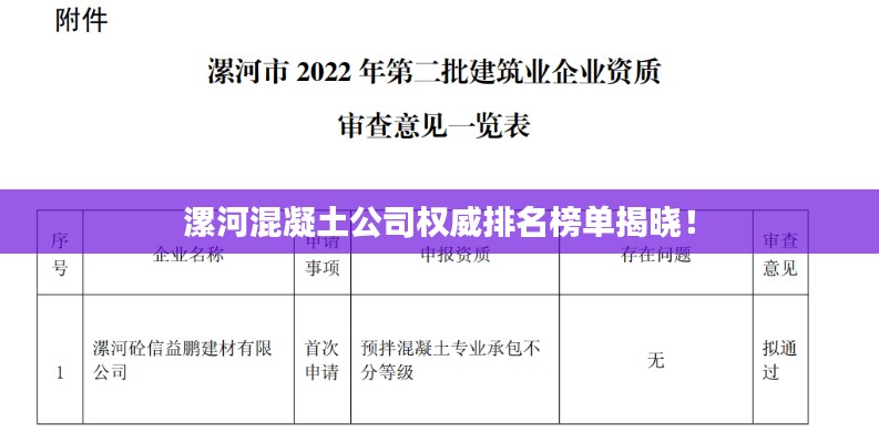 漯河混凝土公司权威排名榜单揭晓！