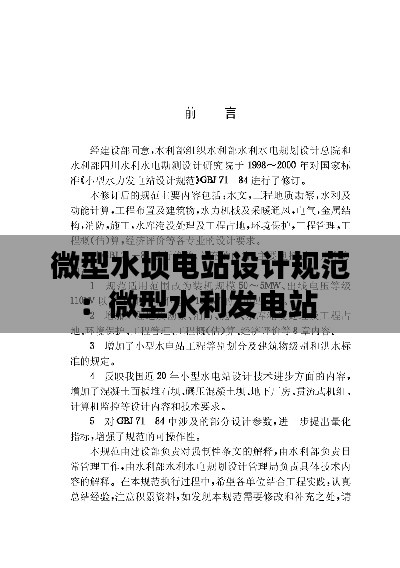 微型水坝电站设计规范：微型水利发电站 