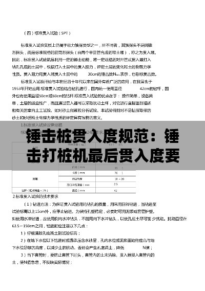 锤击桩贯入度规范：锤击打桩机最后贯入度要求 