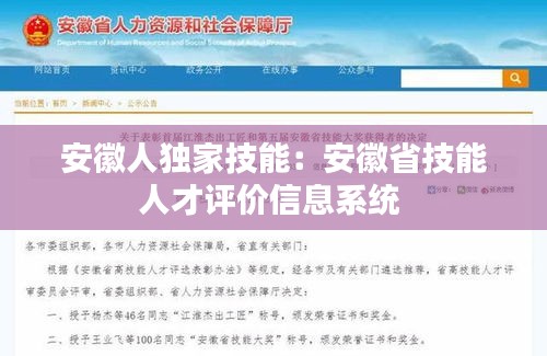 安徽人独家技能：安徽省技能人才评价信息系统 