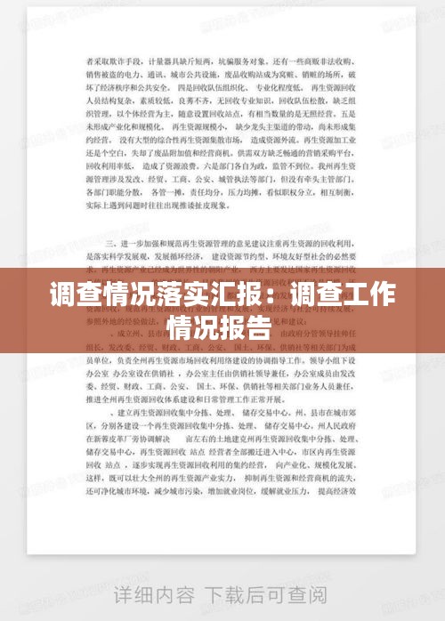 调查情况落实汇报：调查工作情况报告 