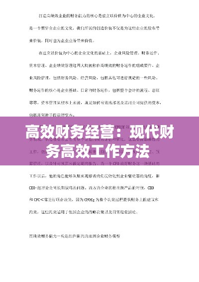 高效财务经营：现代财务高效工作方法 
