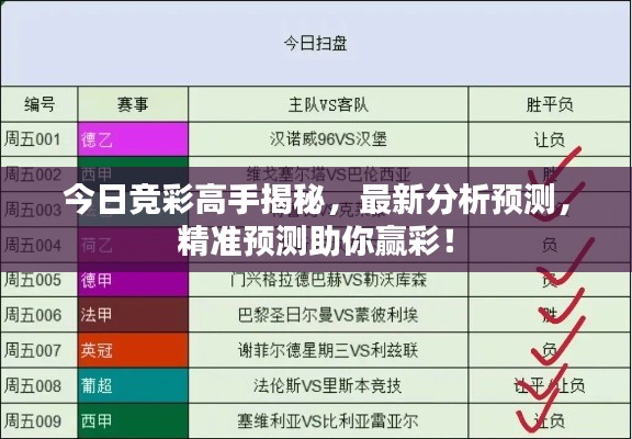 今日竞彩高手揭秘，最新分析预测，精准预测助你赢彩！