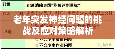 老年突发神经问题的挑战及应对策略解析