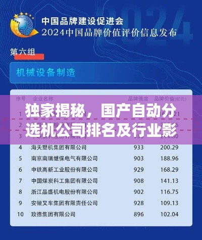 独家揭秘，国产自动分选机公司排名及行业影响力重磅榜单