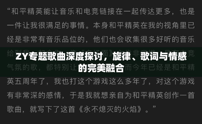 ZY专题歌曲深度探讨，旋律、歌词与情感的完美融合
