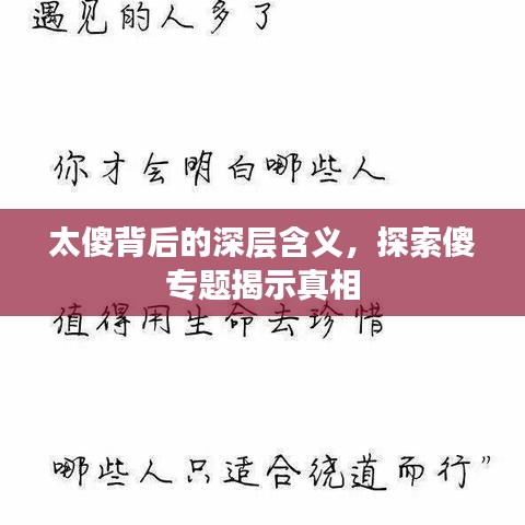 太傻背后的深层含义，探索傻专题揭示真相