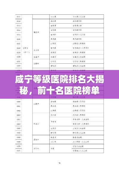 咸宁等级医院排名大揭秘，前十名医院榜单