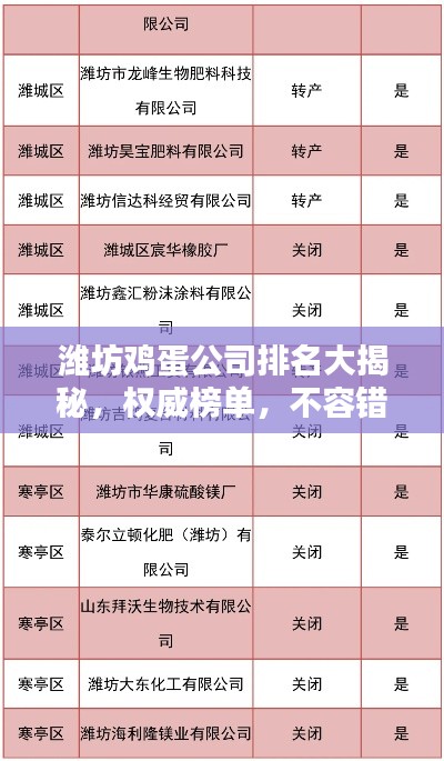 潍坊鸡蛋公司排名大揭秘，权威榜单，不容错过！