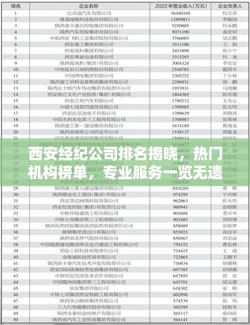 西安经纪公司排名揭晓，热门机构榜单，专业服务一览无遗！