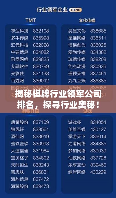 揭秘棋牌行业领军公司排名，探寻行业奥秘！