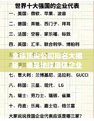 全球顶尖公司排名大揭秘，谁是地球最强企业？