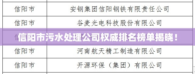 信阳市污水处理公司权威排名榜单揭晓！