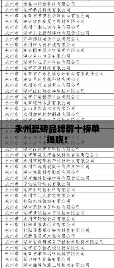 永州瓷砖品牌前十榜单揭晓！