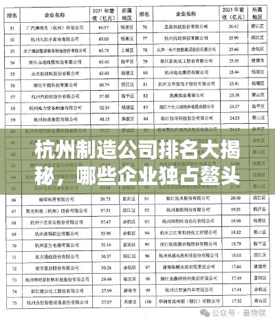 杭州制造公司排名大揭秘，哪些企业独占鳌头？